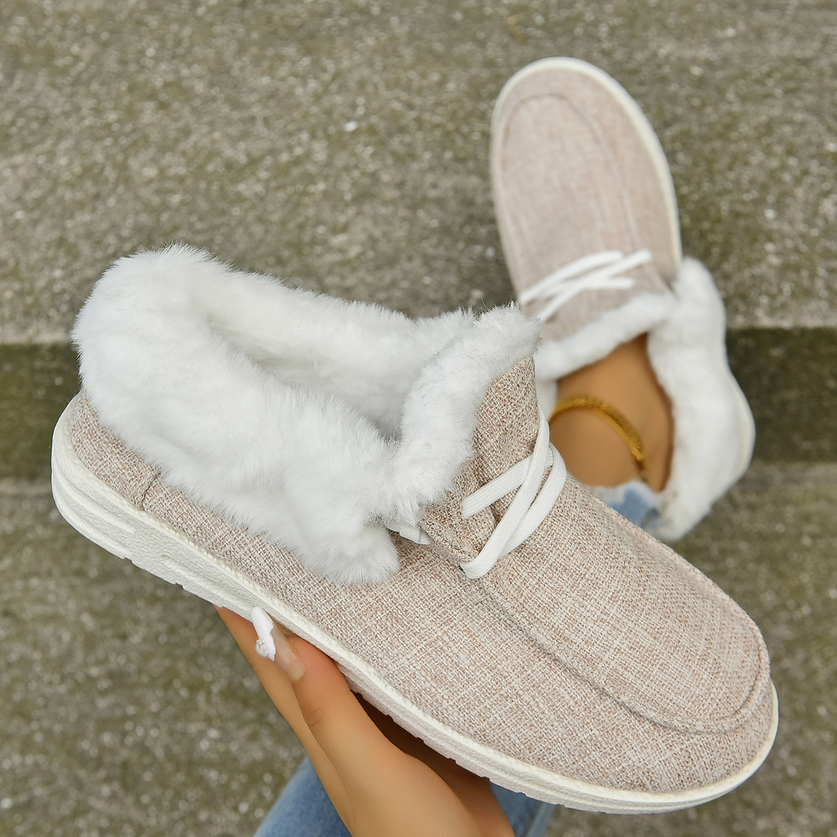 Women's Winter Warm Flat Shoes Faux Fur Plush Lined Casual - Temu