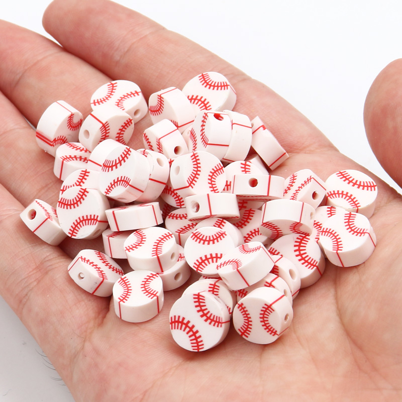 20/50/100pcs 10mm Flat Round Polymer Clay Beads Baseball Beads Clay Loose  Beads For Jewelry Making Diy Handmade Supplies