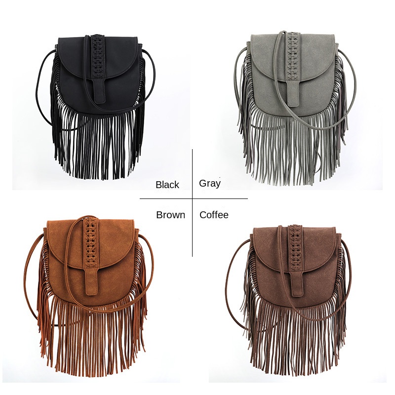 Fringed boho leather handbag, gypsy style bag