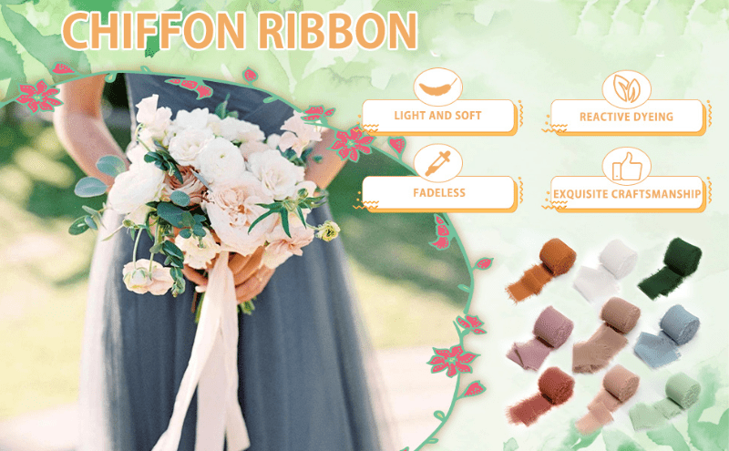5M Frayed Edged Chiffon Silk Ribbon Flower Bouquets Sheer Fringe