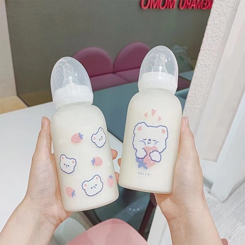 Cute Bear Juice Bottle Milk Mug Kawaii Glass Tumbler Outdoor - Temu