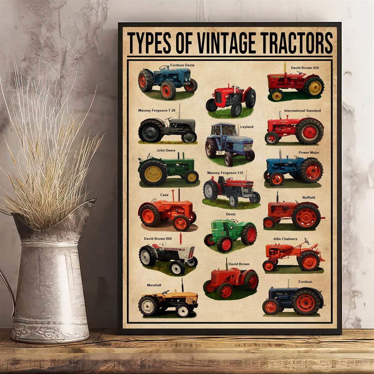 Framed Rustic Canvas Print Poster Deer Tractor Farm Wildlife - Temu