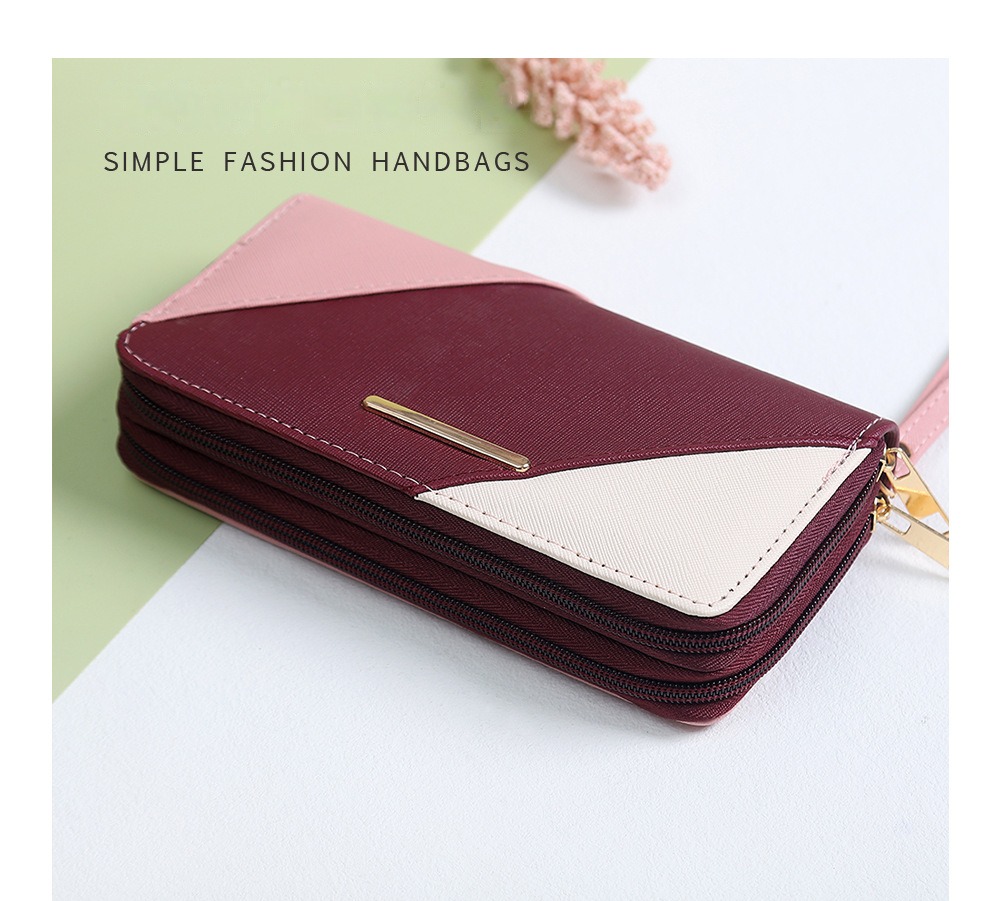 Women Wallets Long PVC Multi Card Holder Leather Clutch Purse wristlet  wallet With Zipper Pocket (Brown) 