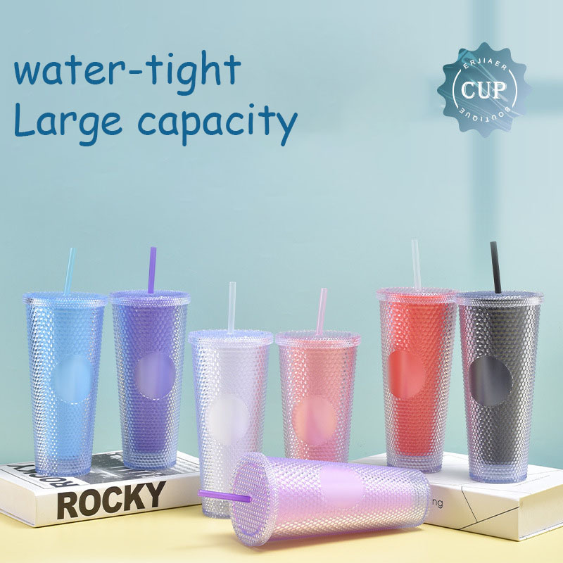 Large Double Wall Plastic Tumbler With Lid And Straw - Temu