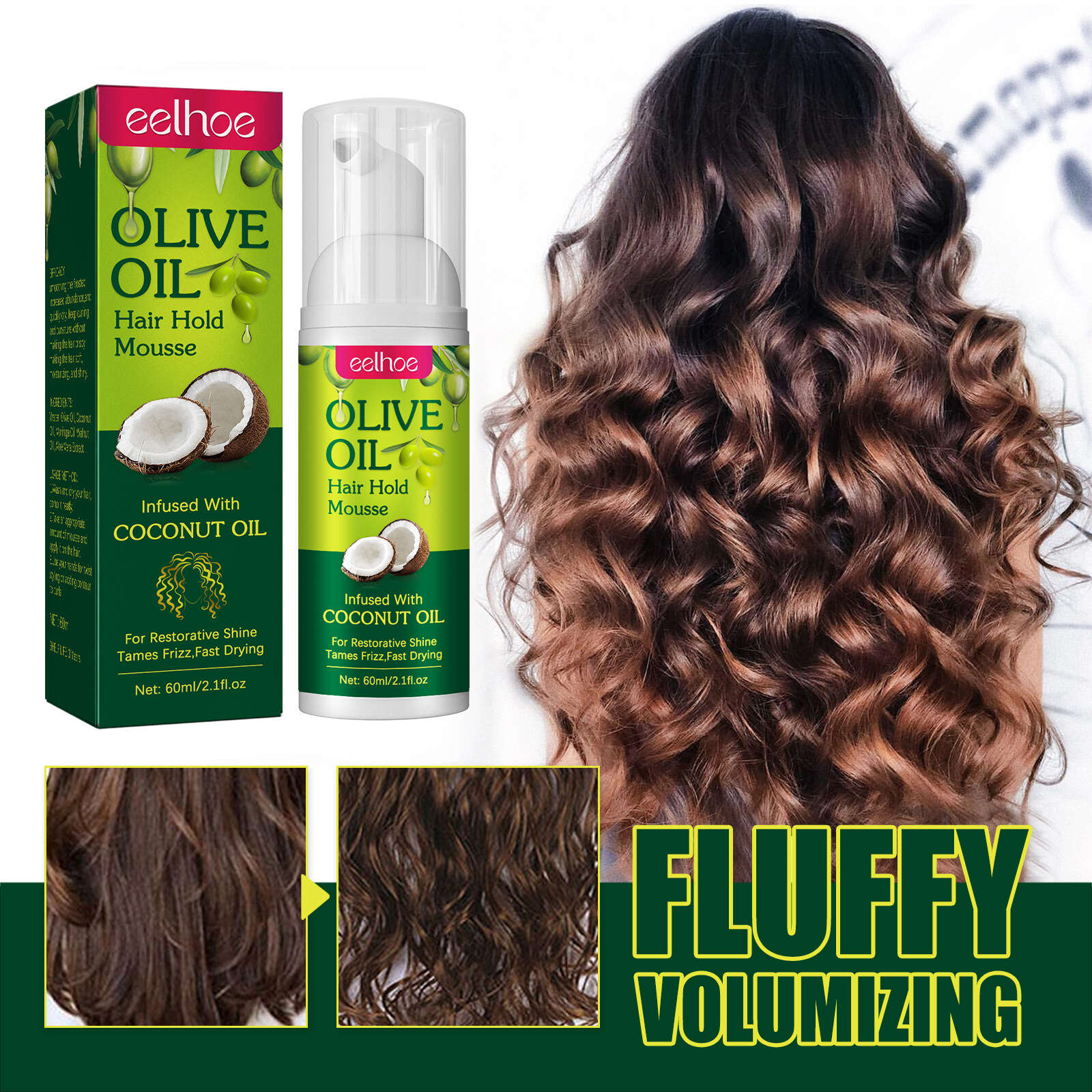 Olive Hair Styling Mousse for Curls & Smooth Hair