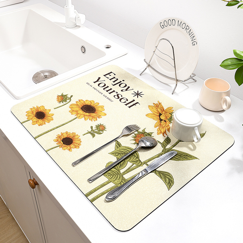 Super Absorbent Vintage Sunflower Dish Drying Mat Non slip - Temu