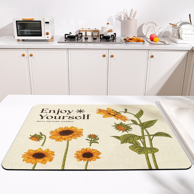 Super Absorbent Vintage Sunflower Dish Drying Mat Non slip - Temu