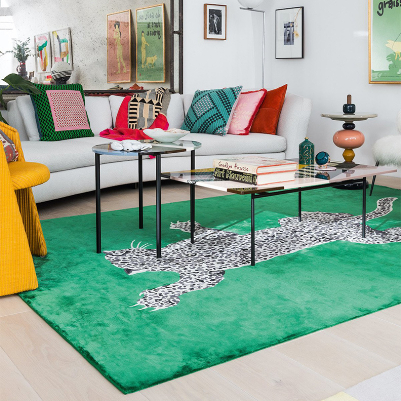 Round Leopard Print Carpet Non-slip Area Rug Living Room Bedroom Floor Mat  Pad