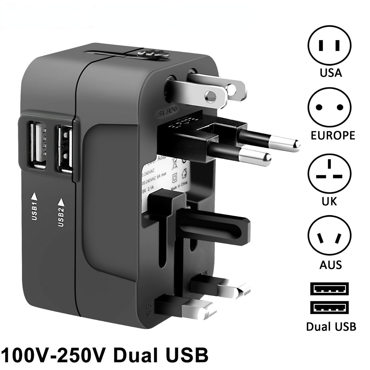 Travel Adapter, Universal Plug Adapter for Worldwide Travel, USB Type-C  International Power Adapter, Travel Worldwide Essentials Plug Converter,  All