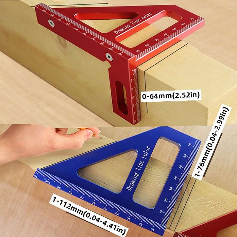 Équerre de charpentier de 17,8 cm, règle triangulaire rouge, règle  triangulaire en alliage d'aluminium de haute précision, outil de mesure  pour ingénieur charpentier (impérial) : : Outils et Bricolage