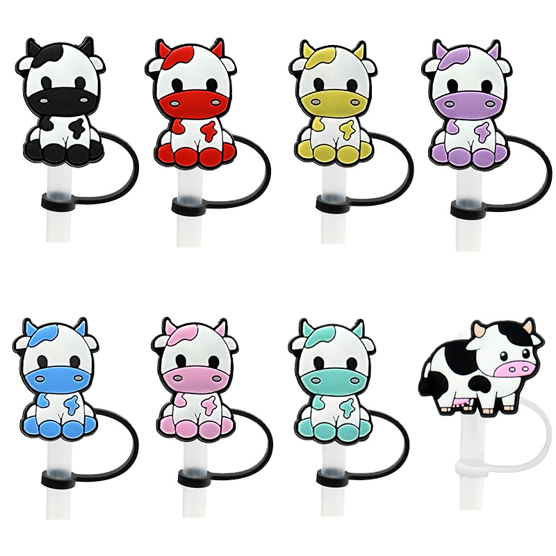 7 Pcs Cow Straw Cover Silicone Straw Covers Cap for Tumblers Reusable Straws Cute Straw Tips Cover