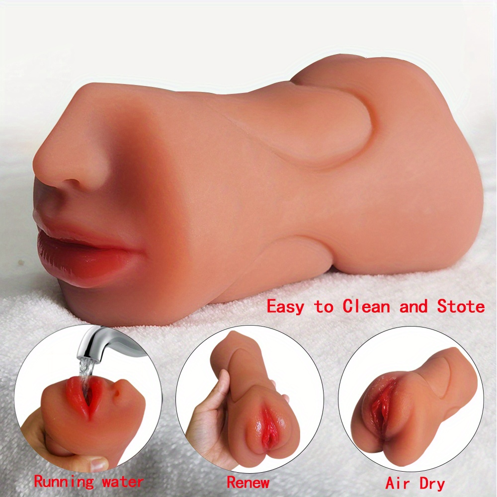 3 in 1 Male Masturbator Realistic Pocket Pussy with Drying Stick, Mansbatee  Double-Ended Male Sex Toy Mouth Tongue Textured Vagina & Tight Anus for