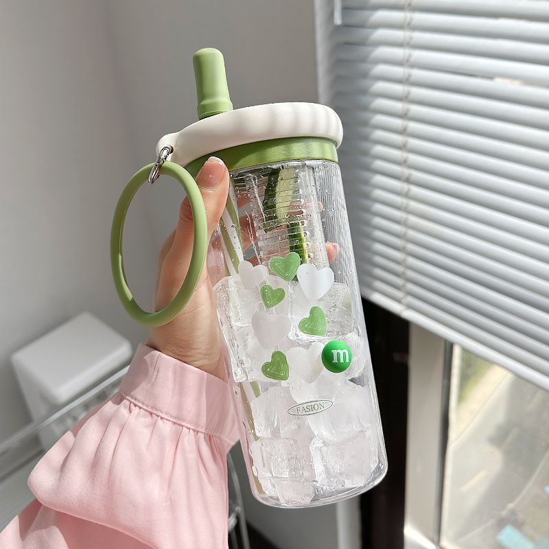 700ml Clear Plastic Juice Bottles with Tea Infuser and Straw