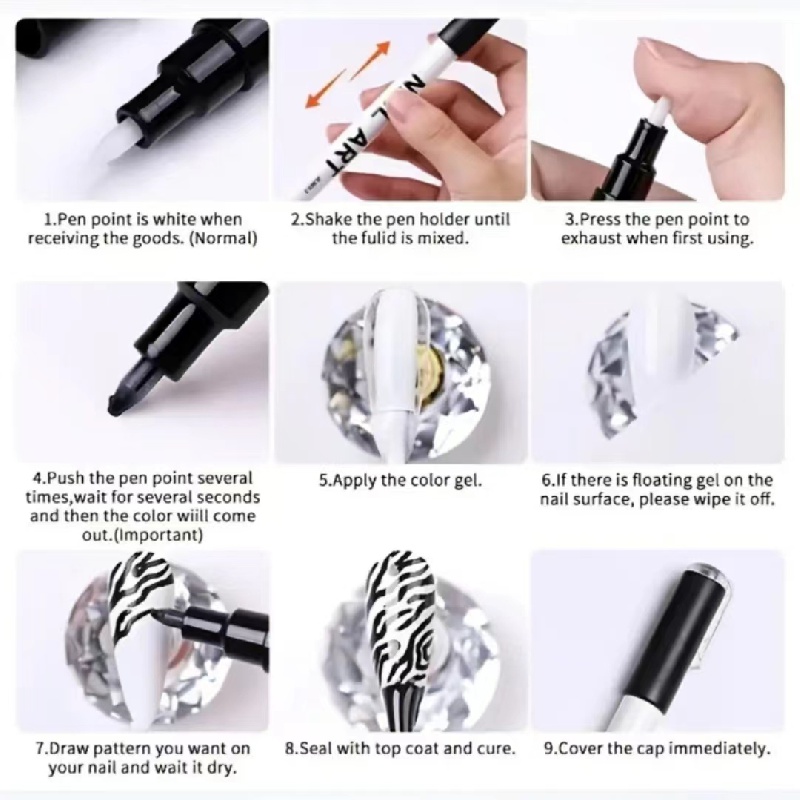 1 Pcs 8 Colors 3D Waterproof Nail Polish Art Pens 