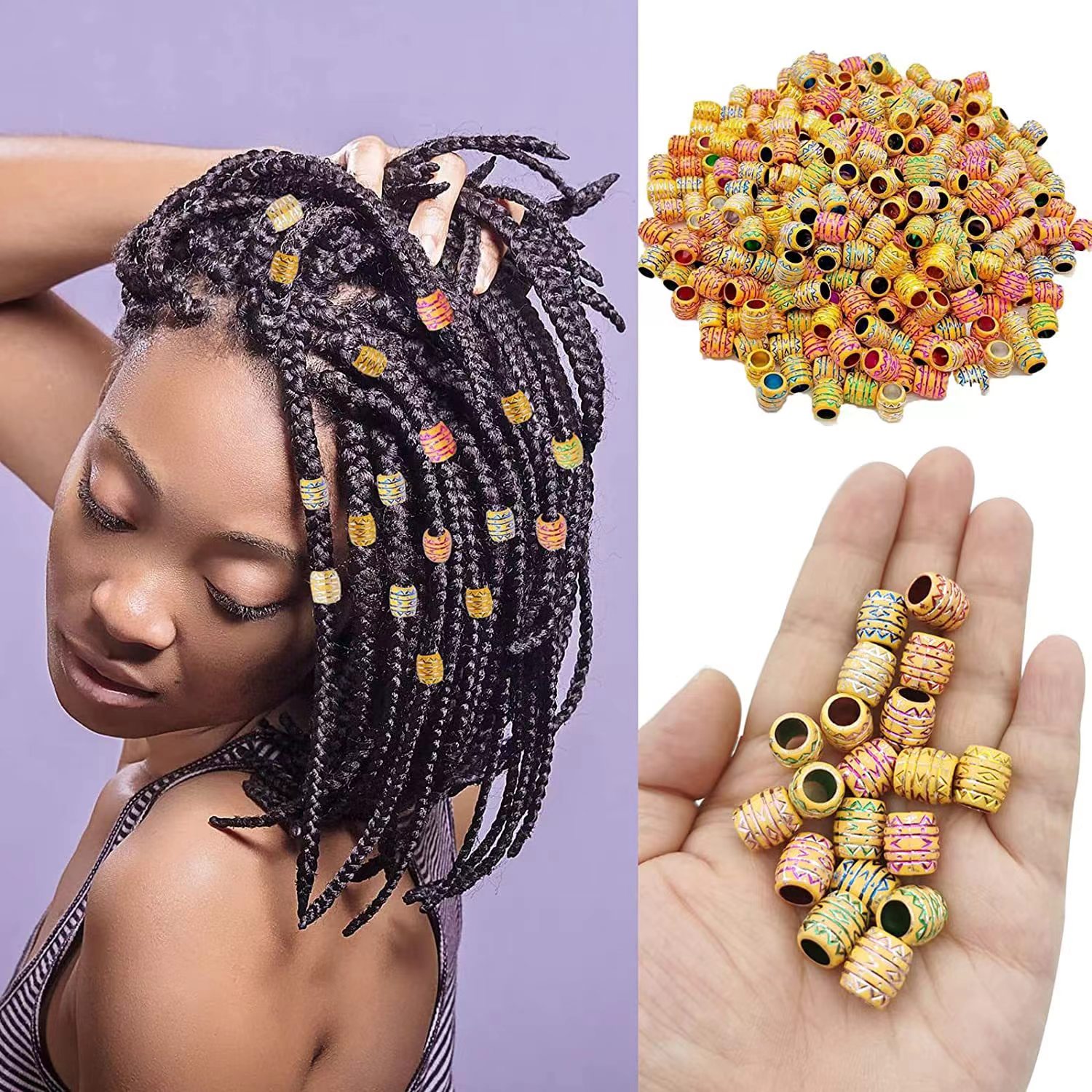 100pcs 12mm African Wood Beads for Hair Assorted Macrame Beads
