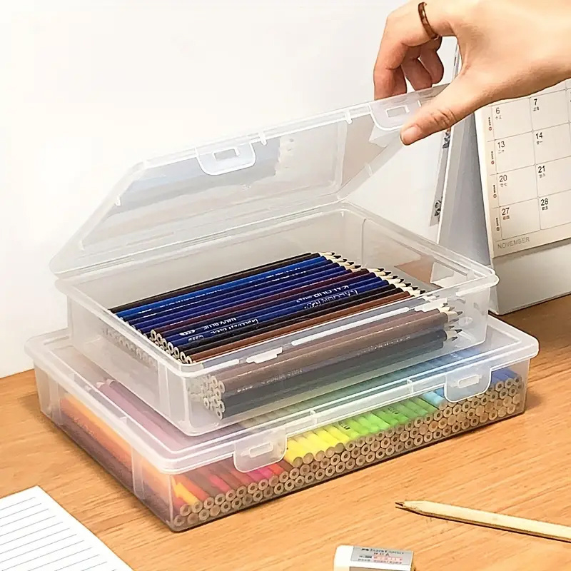 Transparent Stationery Storage Box Marker Pencil Box - Temu