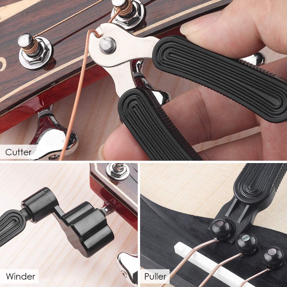 3 Sets Acoustic Guitar Strings with Multifunctional Winder Cutter and Pin Set