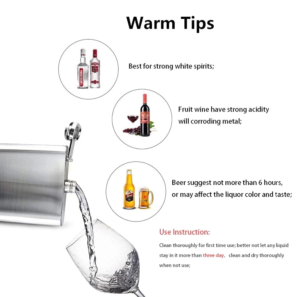 1pc 4/5/7/8/10/12oz Stainless Steel Hip Flask, Alcohol Whiskey Flask Wine Jug, Home Kitchen Outdoor Supplies