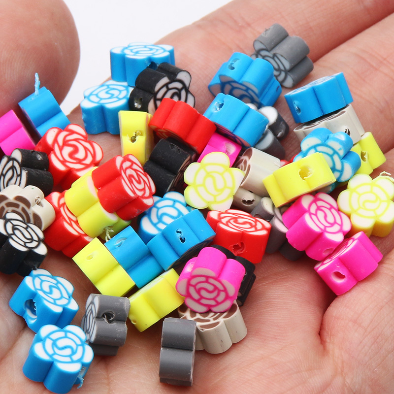 50pcs 8mm Polymer Clay Beads Round Spacer Flower Beads For Artificial  Jewelry Making, DIY Handmade Bracelet, Necklace Accessories