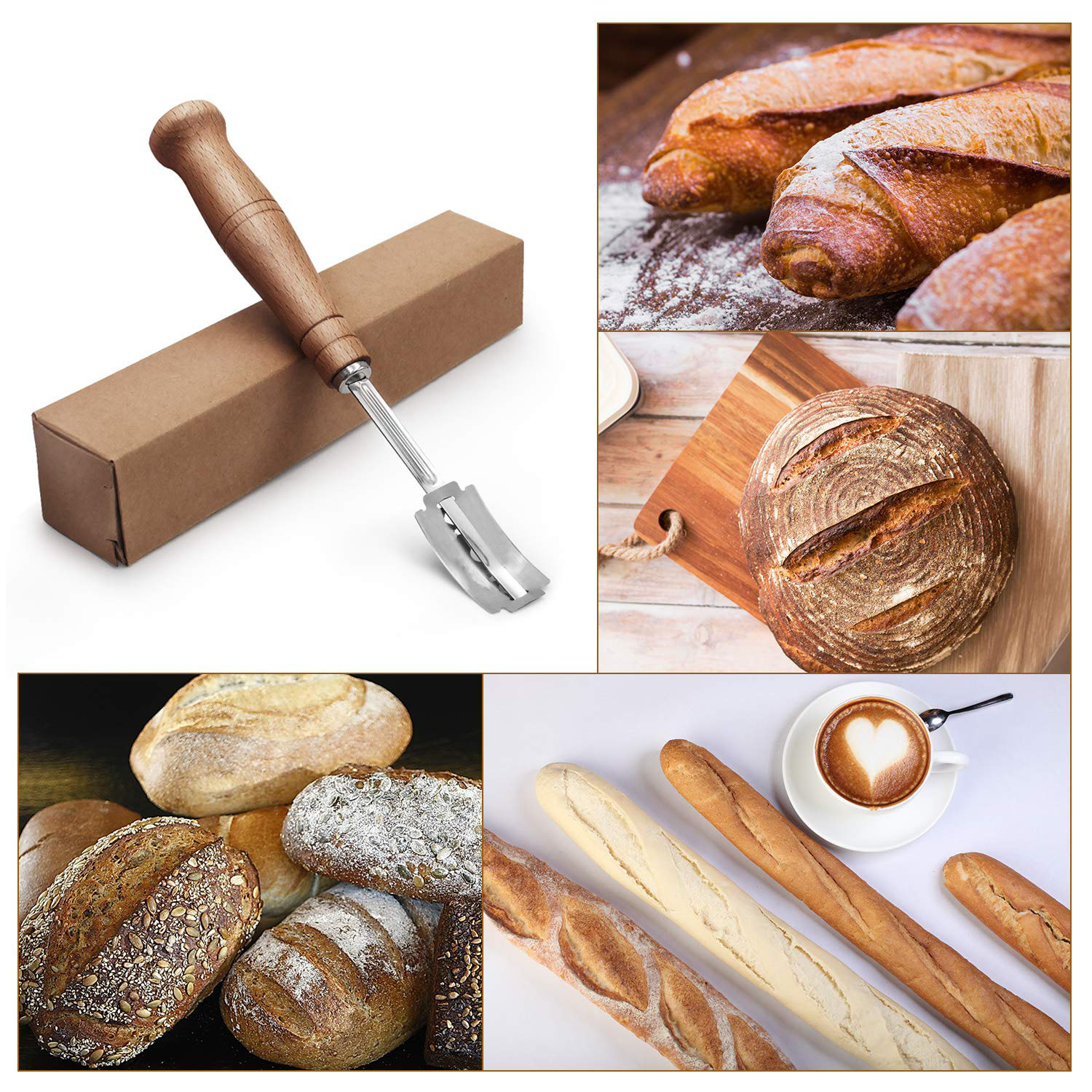 Bread Lame Wooden Handle Bread Slashing Tool Dough Scoring Knife With 5  Pieces Replaceable Blades For Bread Making Kitchen Accessories 