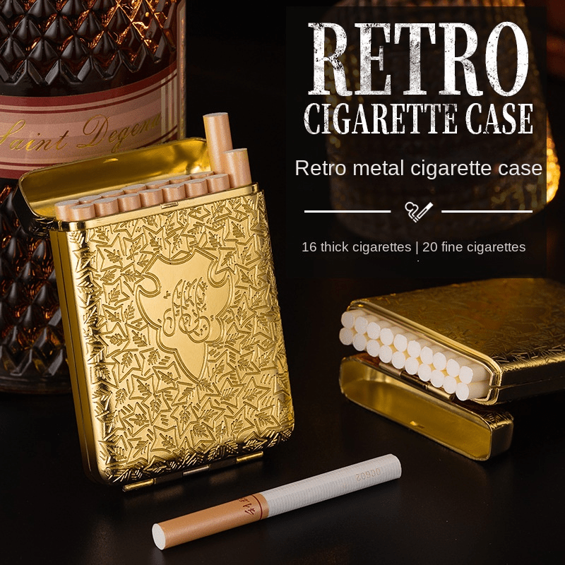  Metal Cigarette Case Box - Small Cigarette Case Ciggerate Holder  Case,Double Sided Spring Clip Open Pocket Holder for 14 Cigarettes,Cigarette  Case for Men and Women (Golden) : Health & Household