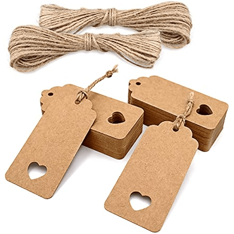 Handmade with Love Tags,100 PCS Kraft Paper Gift Tags with 66 Feet Jute  Twine,Paper Hang Tags for Arts and Crafts,Wedding