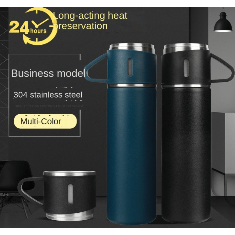Botella térmica de acero inoxidable de 16.9 fl oz con aislamiento al vacío  con taza para café, bebida caliente y botella de agua fría. (Gris