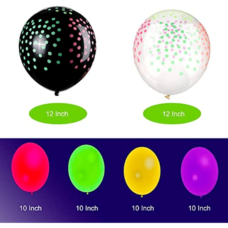 90 Pieces UV Neon Balloons, 12 lnch Dot Blacklight Balloons Glow in the  Dark Neon Fluorescent Balloons Neon Latex Balloons for Birthday, Wedding,  Glow