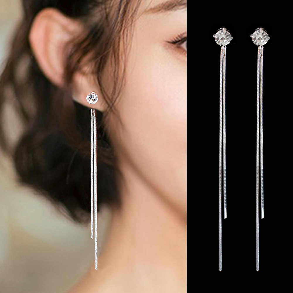 Long Tassels Eardrop Creative Simple Zircon Earrings Girls - Temu
