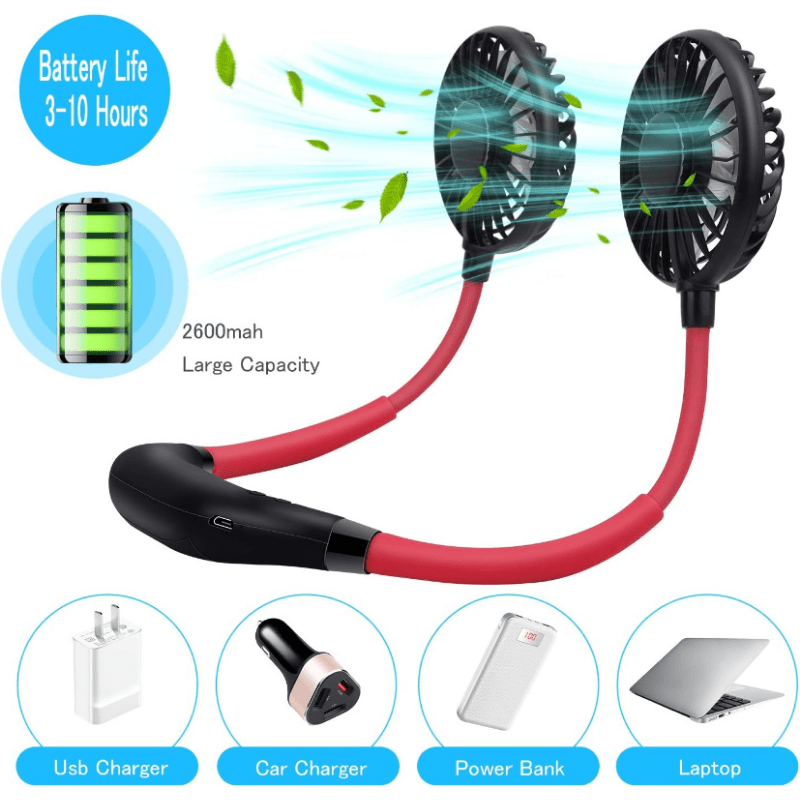 Neck Fan, Rechargeable Battery Operated Portable Fan 2600mAh, Hands Free  Personal Fan Hang Around Neck Fans, Wearable Small Fan for Outdoor Working