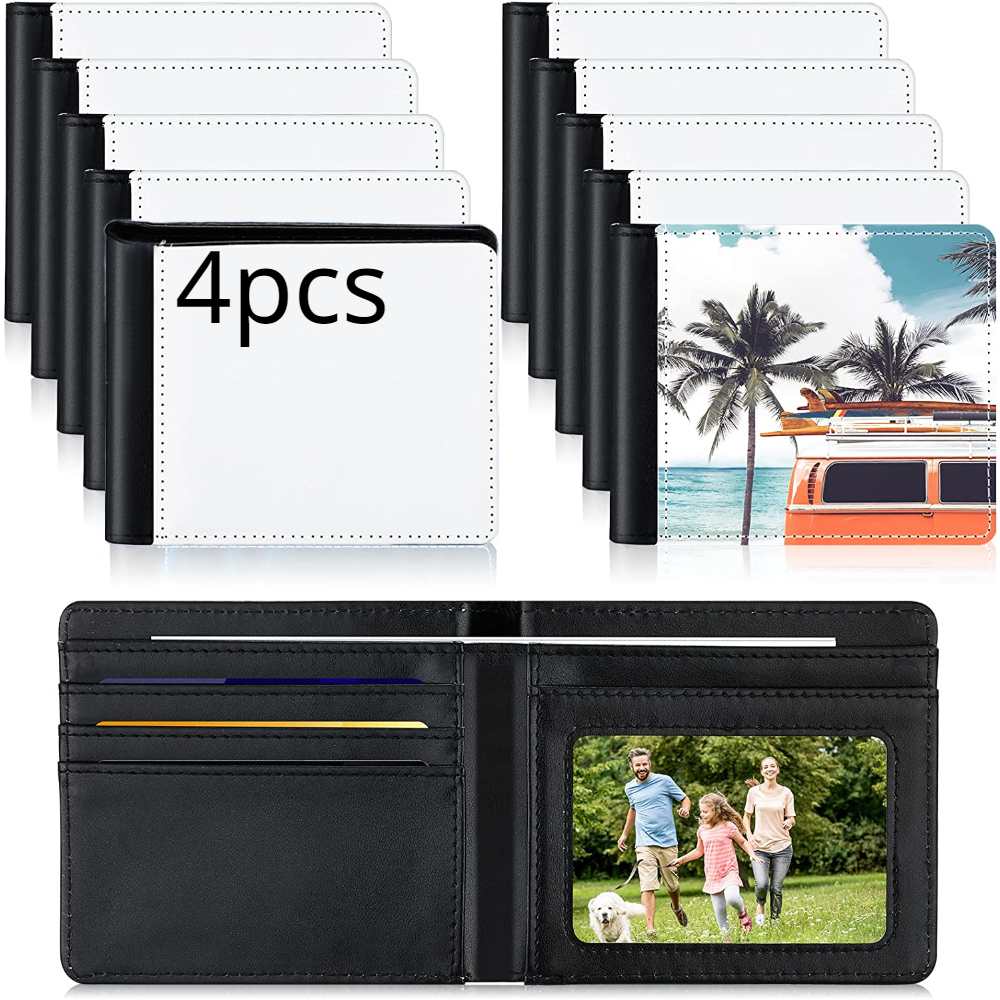 Image of Sublimation Wallet Leather Blank Heat Transfer Sublimation Wallets Bank Card Holder Diy Black Compact Wallets With Windows Card Slots For Men Gift Work Supplies