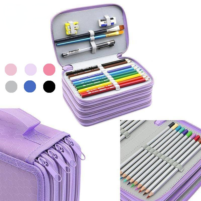 

1pc, Portable Solid Color Four-layer Pencil Case, 72-hole Pencil Organizer, Waterproof, With Zipper, Used For Colored Pencils, Drawing Pens, Coloring Pens, Suitable For Students, Drawing Enthusiasts