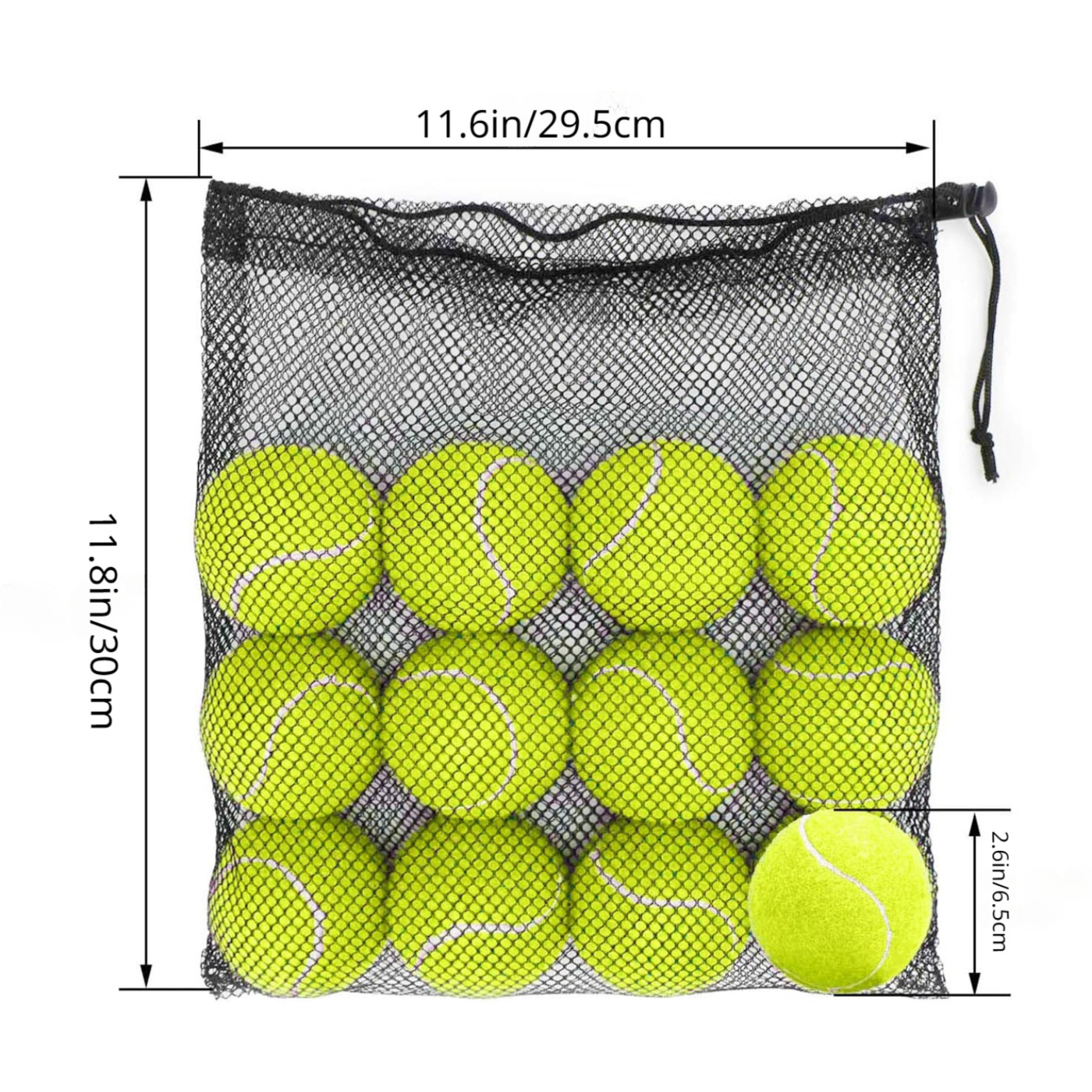 Balles de tennis avec sac de transport en maille Pack de 12 sans pression,  tous les types de courts, sports, chien, pratique d'exercice pour animaux  de compagnie, machine de lancer, tennis