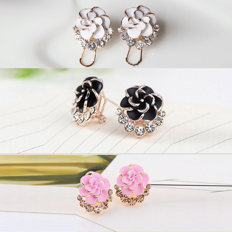 Bag Peony Camellia Flower Round Rhinestone Decor Stud Earrings For Girls  Party Jewelry Gifts - Temu