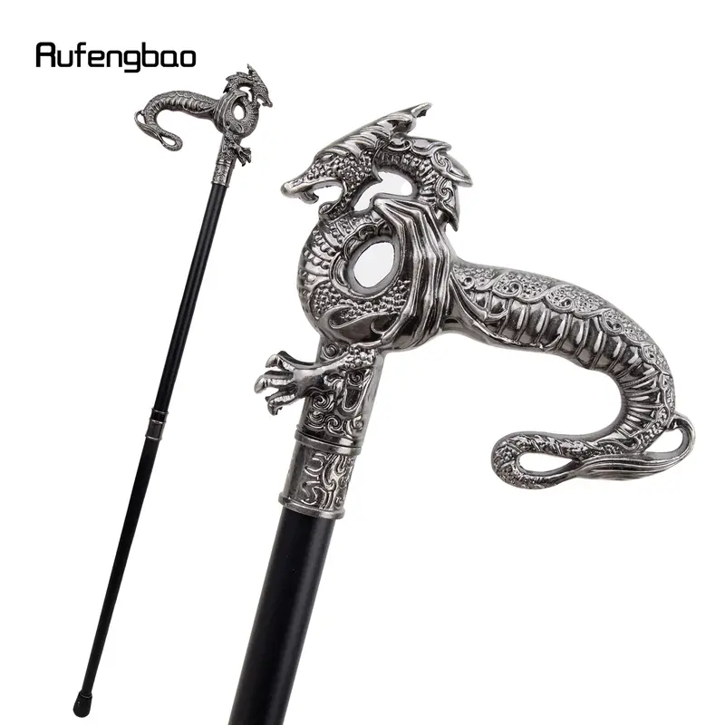 1pc Silver Luxury Dragon Walking Cane Fashion Decorative Walking Stick,  Gentleman Elegant Cosplay Cane Knob Crosier