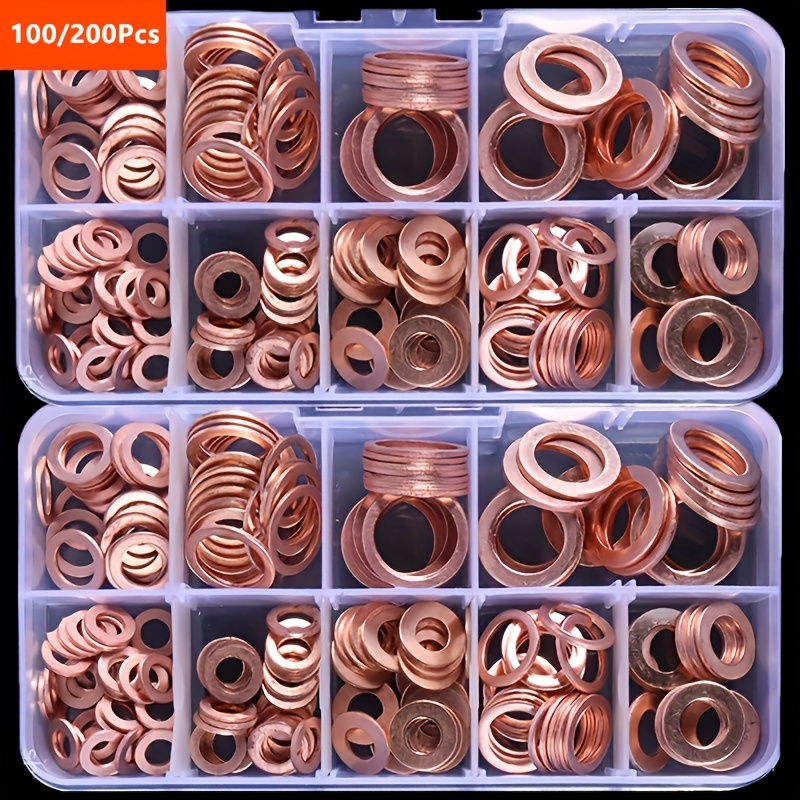 Juego de 280 arandelas llanas de cobre surtidas de anillo plano, arandelas  de sellado, 12 tamaños M5-M20 (1 caja)