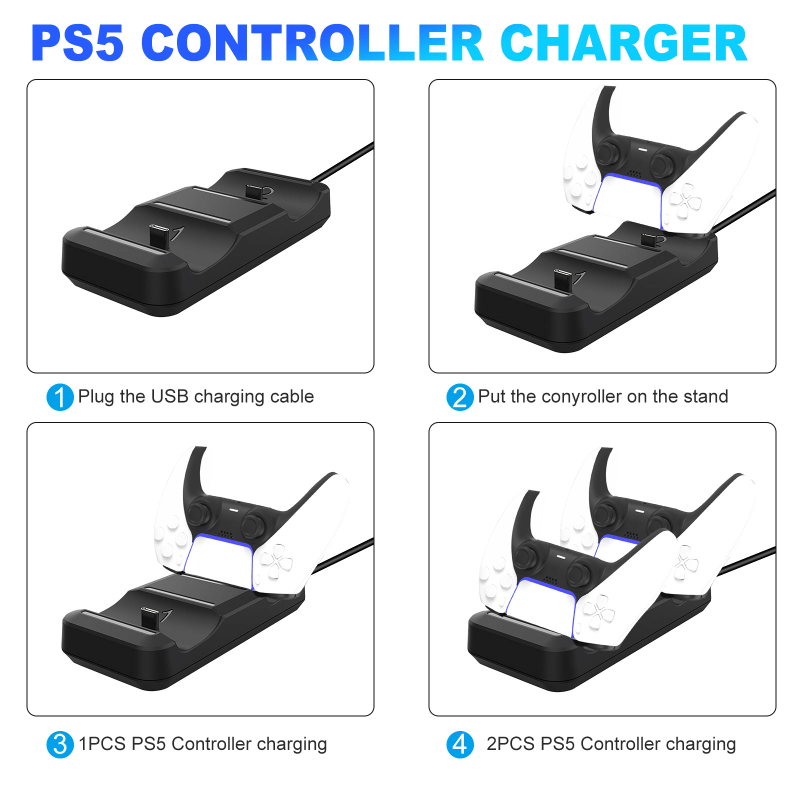  PS5 Controller Charging Station Compatible with PS5  Controller,DOBE Playstation 5 PS5 Controller Charger Dock Station with Fast  Charging Speed in 2 Hours,PS5 Remote Charger Station with Charigng Cable :  Video Games