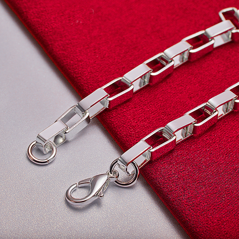 Men's 925 Silvery Plated Box Chain Bracelet For Wedding Engagement