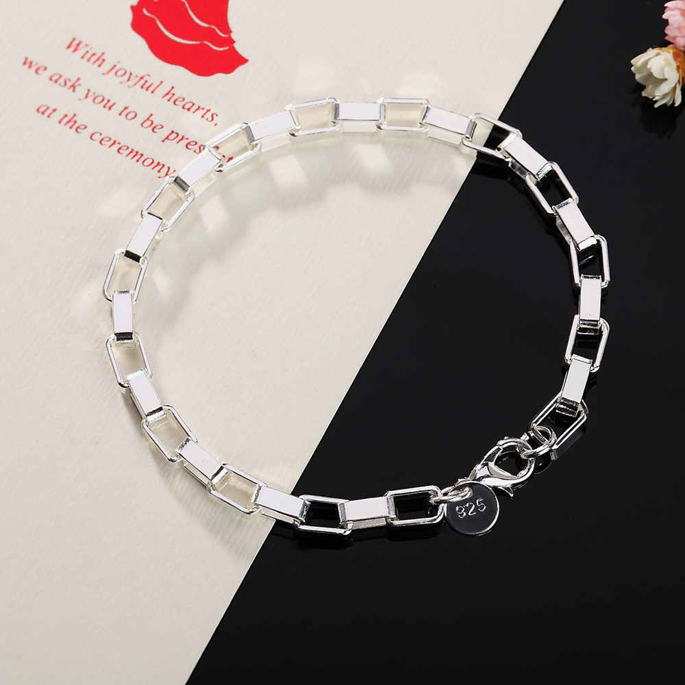 Men's 925 Silvery Plated Box Chain Bracelet For Wedding Engagement