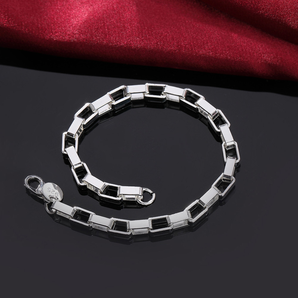 Men's 925 Silvery Plated Box Chain Bracelet For Wedding Engagement