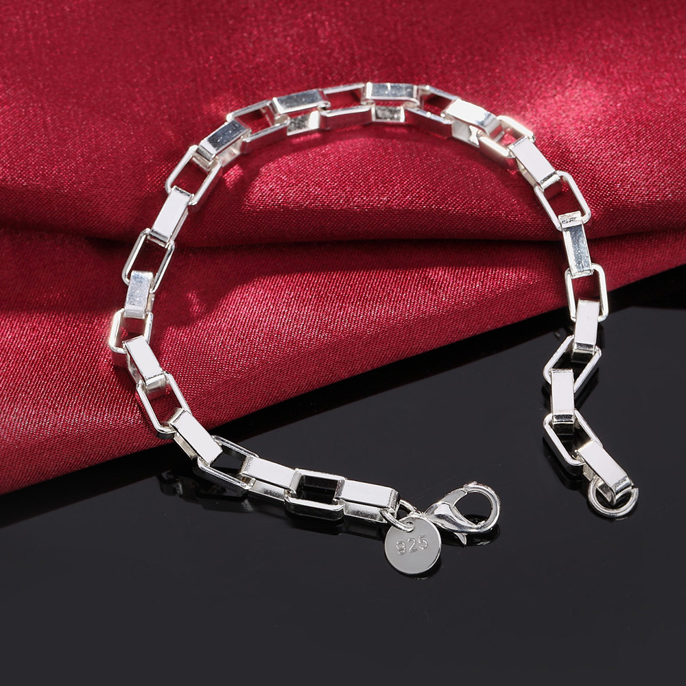 Men's 925 Silvery Plated Box Chain Bracelet For Wedding Engagement