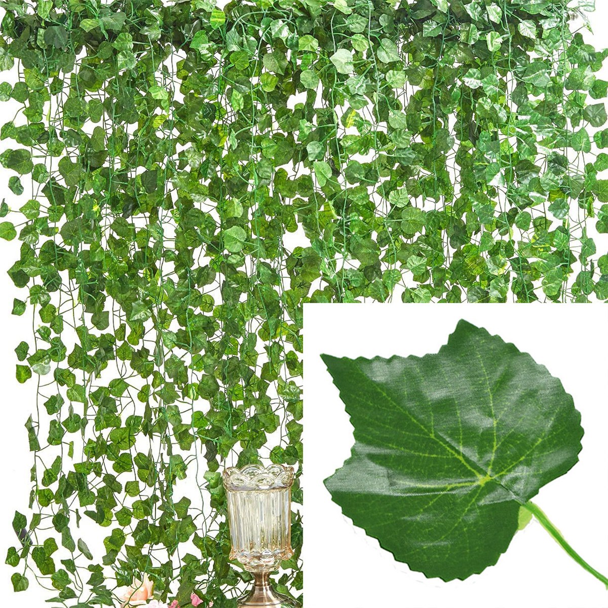 12 PCS Artificial Ivy Leaves Vines Foliage Garland DIY Faux Greenery  Decoration