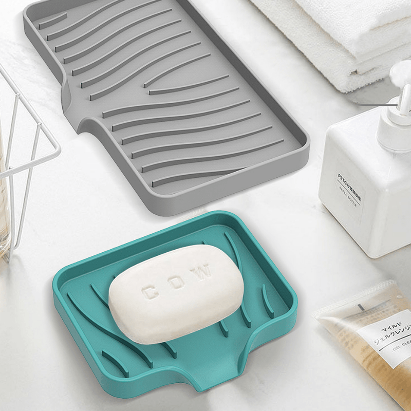 1pc Solid Drain Soap Dish Holder, Minimalist Solid Color Box To