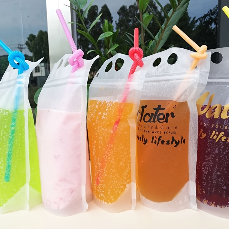 1000 Pcs Plastic Drink Pouches Bags with Straws Reclosable Zipper Non-Toxic  Disposable Drinking Container Wholesale K1