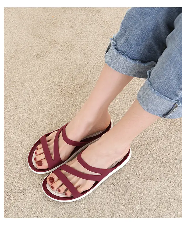 Women s Pvc Flat Slides Lightweight Open Toe Slip Beach details 6