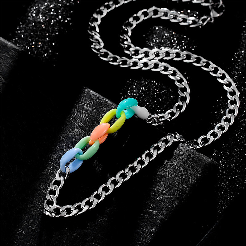 Rainbow Stainless Steel Cuban Chain Chain Hip Hop Stainless Steel Men's  Chain Necklace - Temu