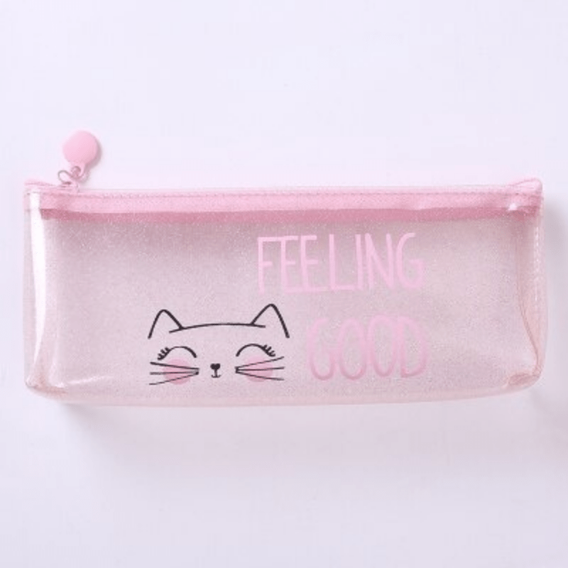 Cheap Cute Cat Pencil Cases for Girls Pink Transparent Pen Bag