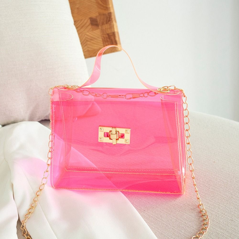 Clear Handbag With Inner Pouch, Trendy Chain Crossbody Bag, Women's Pvc  Jelly Flap Purse - Temu