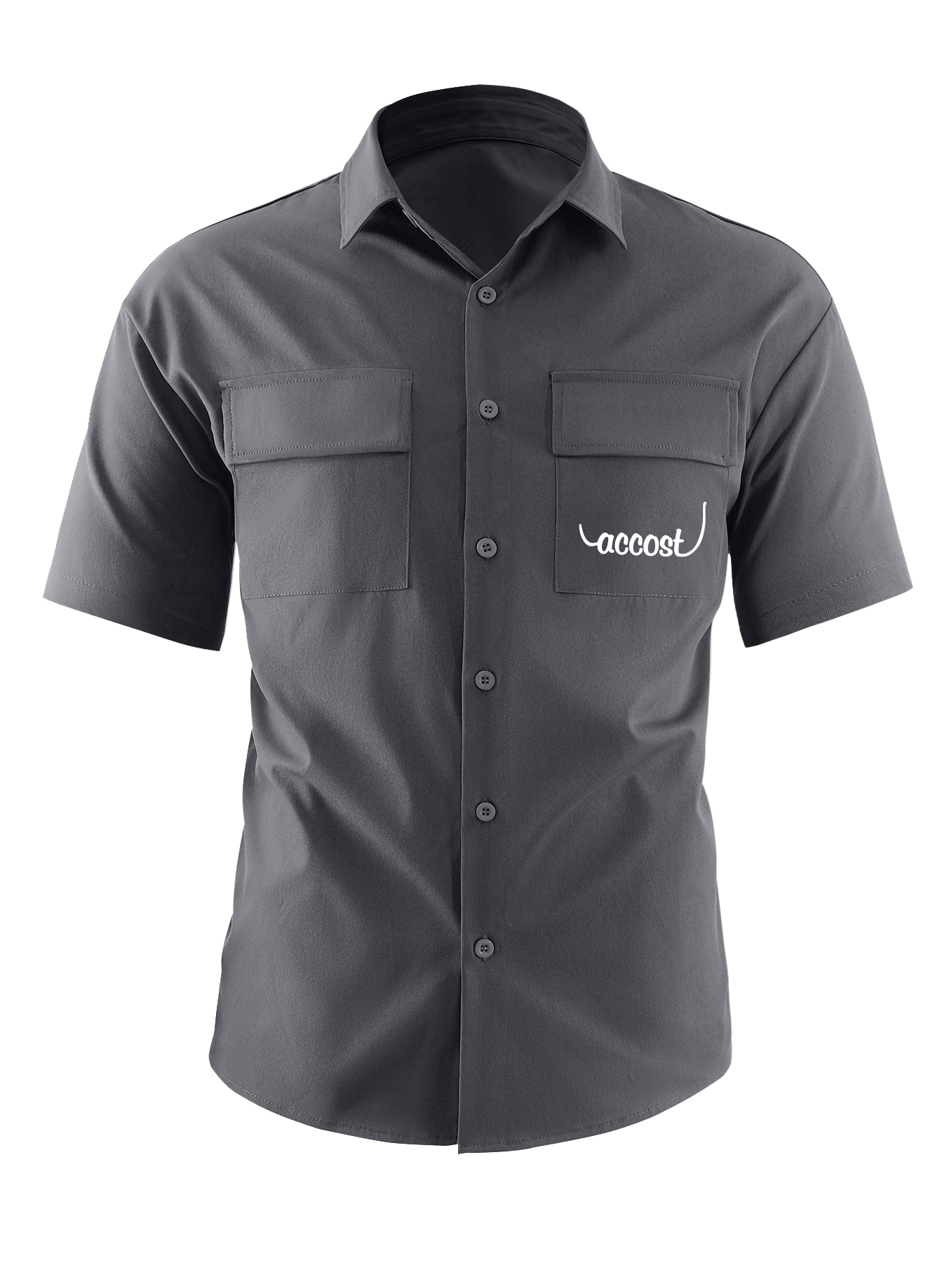 Mens Casual Short Sleeve Work Shirt, Button Down Shirt, 2 Pockets Man Shirt