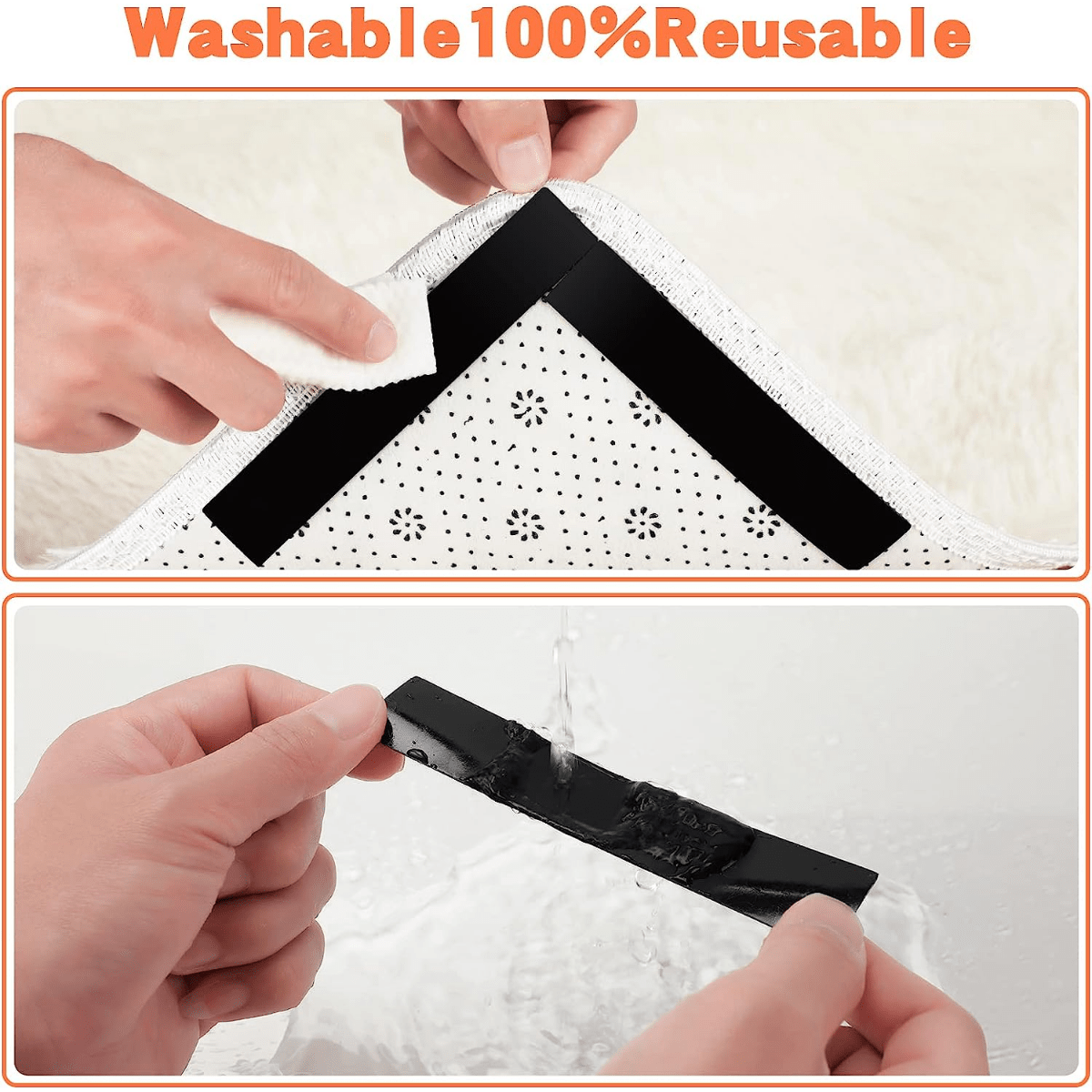 12 Pcs Rug Tape, Non Slip Rug Grippers, Reusable Washable Eco